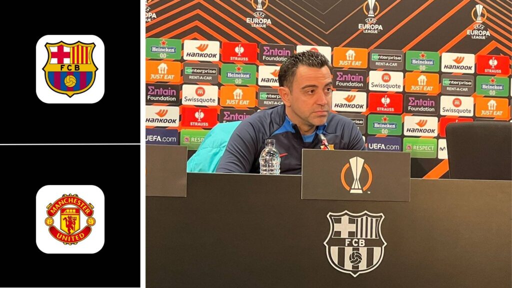 Xavi during the pre-match press conference ahead of Barcelona vs Manchester United