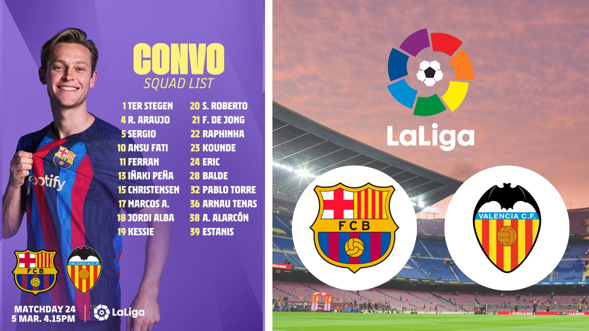 Barcelona squad list for the match against Valencia CF