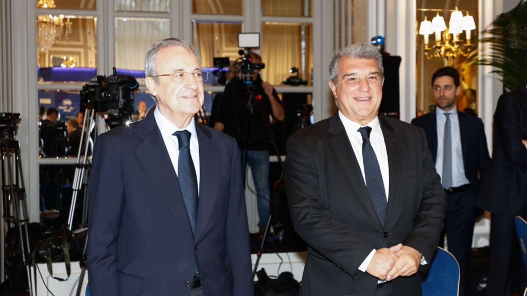 Barcelona president Joan Laporta and Real Madrid president Florentino Perez