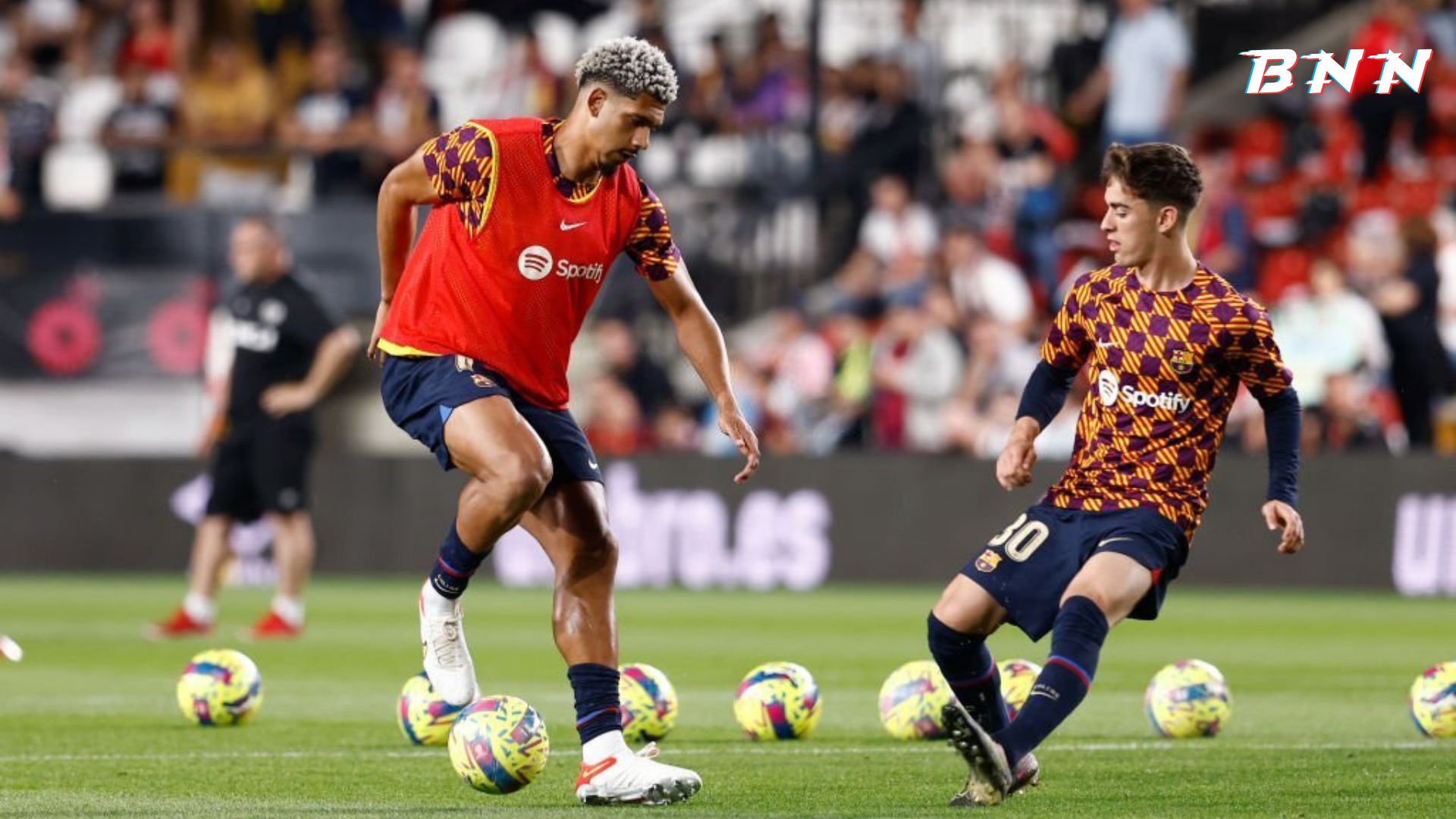 Barcelona players warming up