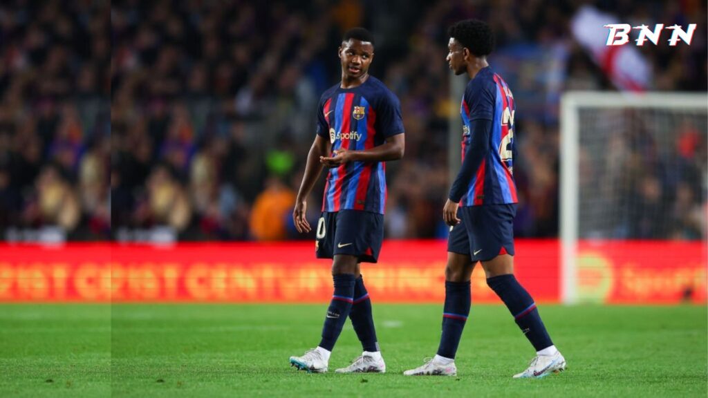 Barcelona players Ansu Fati and Alejandro Balde