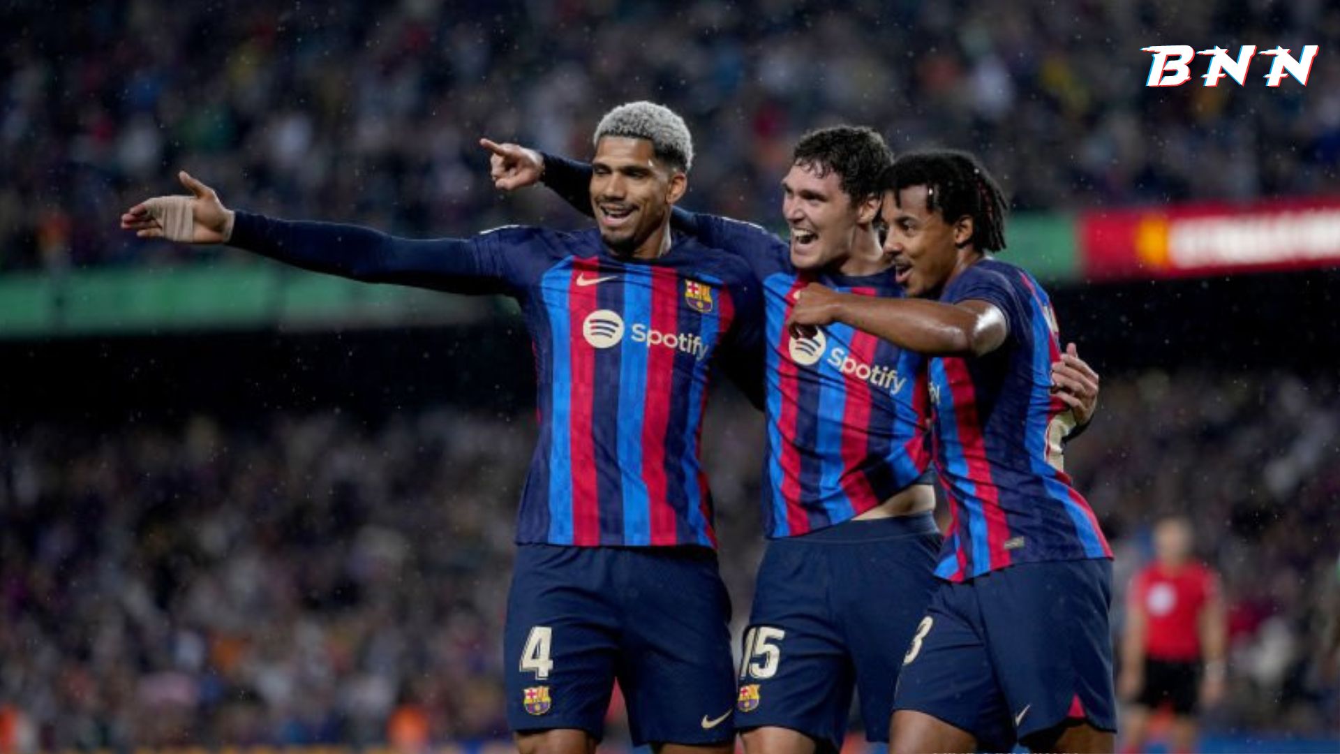 Barcelona defenders celebrating