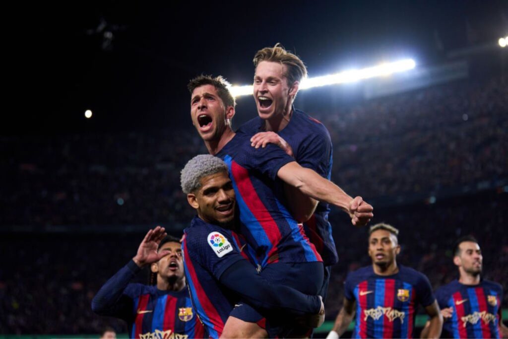 Barcelona players celebrating