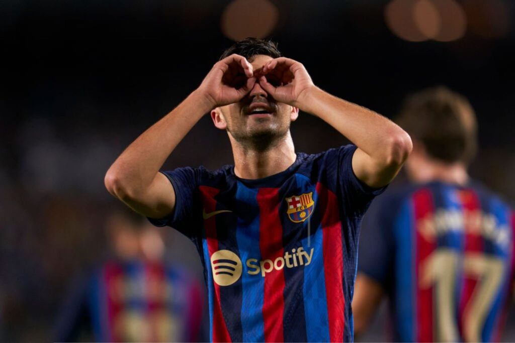 Barcelona midfielder Pedri celebrating