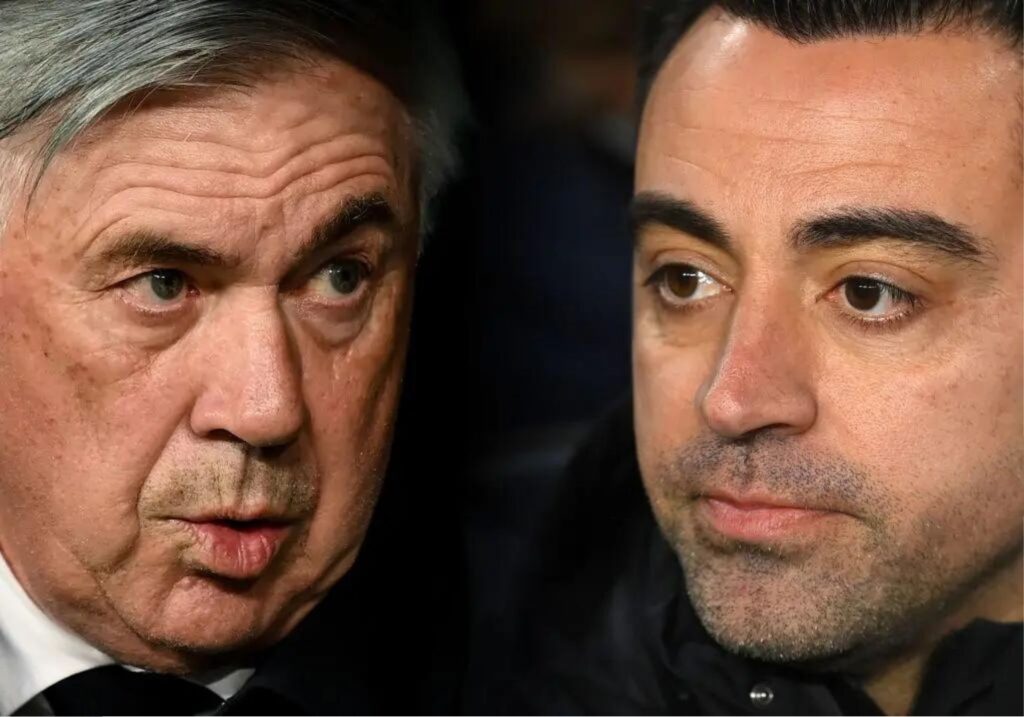 Barcelona head coach Xavi and Real Madrid head coach Carlo Ancelotti