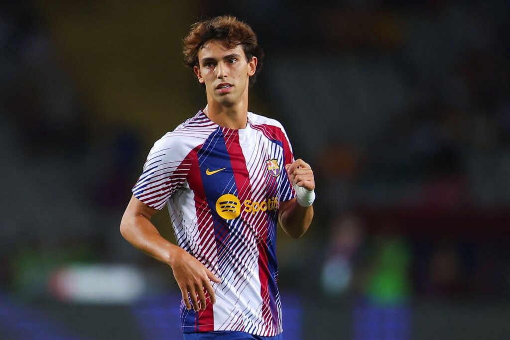 Barcelona forward Joao Felix warming up