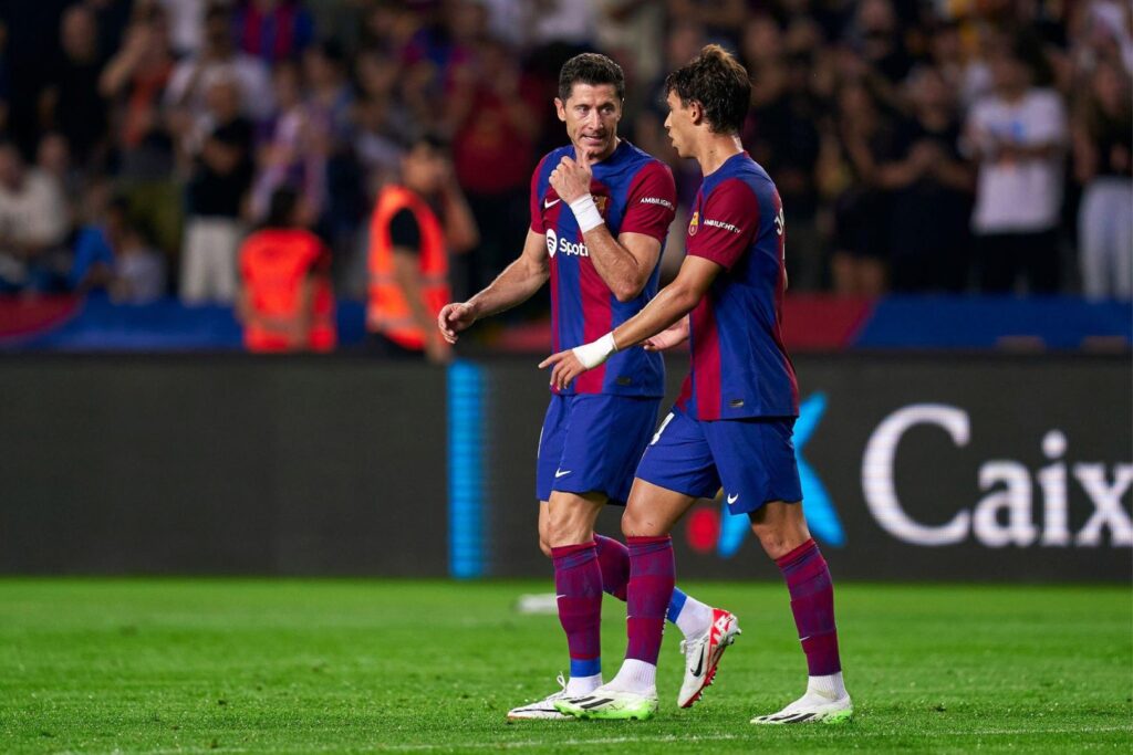 Barcelona forwards Robert Lewandowski and Joao Felix