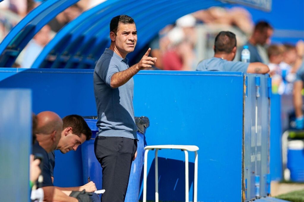 MALLORCA, SPAIN - OCTOBER 09: Rafael Marquez, head coach of FC Barcelona B reacts during the Primera RFEF Group 2 match between Atletico Baleares and FC Barcelona B at Estadio Balear on October 09, 2022 in Mallorca, Spain.