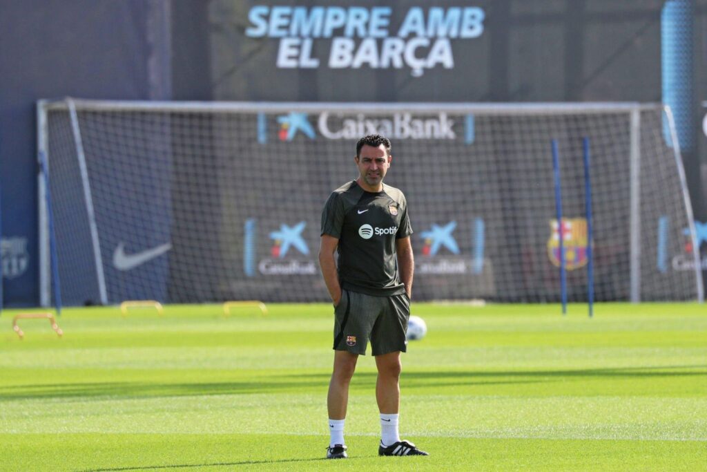 Xavi Hernandez during the training session before the UEFA Champions League match against Royal Antwerp FC, in Barcelona, on 18th Septemnber 2023.