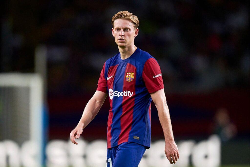 BARCELONA, SPAIN - SEPTEMBER 19: Frenkie de Jong of FC Barcelona looks on during the UEFA Champions League match between FC Barcelona and Royal Antwerp FC at Estadi Olimpic Lluis Companys on September 19, 2023 in Barcelona, Spain.