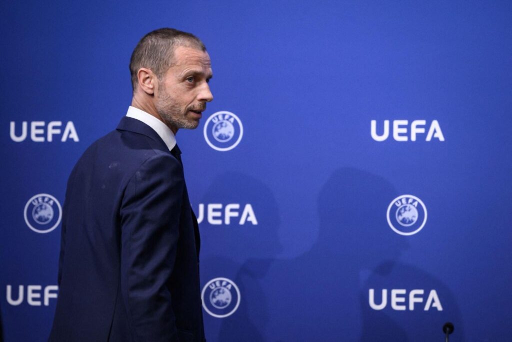 UEFA President Aleksander Ceferin arrives to address a press conference following an UEFA executive meeting on April 7, 2022 in Nyon, as UEFA is expected to adopt an overhaul of the Financial Fair Play (FFP) system introduced in 2010 to stop clubs piling up debts in their pursuit of trophies.