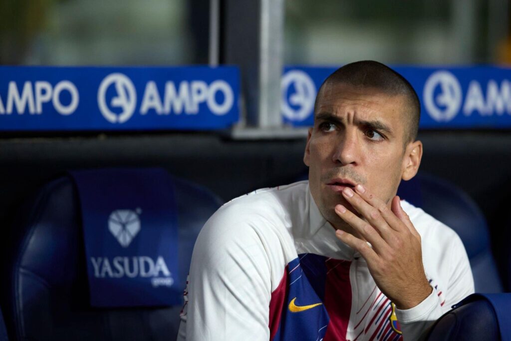 SAN SEBASTIAN, SPAIN - NOVEMBER 04: Oriol Romeu of FC Barcelona looks on before the LaLiga EA Sports match between Real Sociedad and FC Barcelona at Reale Arena on November 04, 2023 in San Sebastian, Spain.