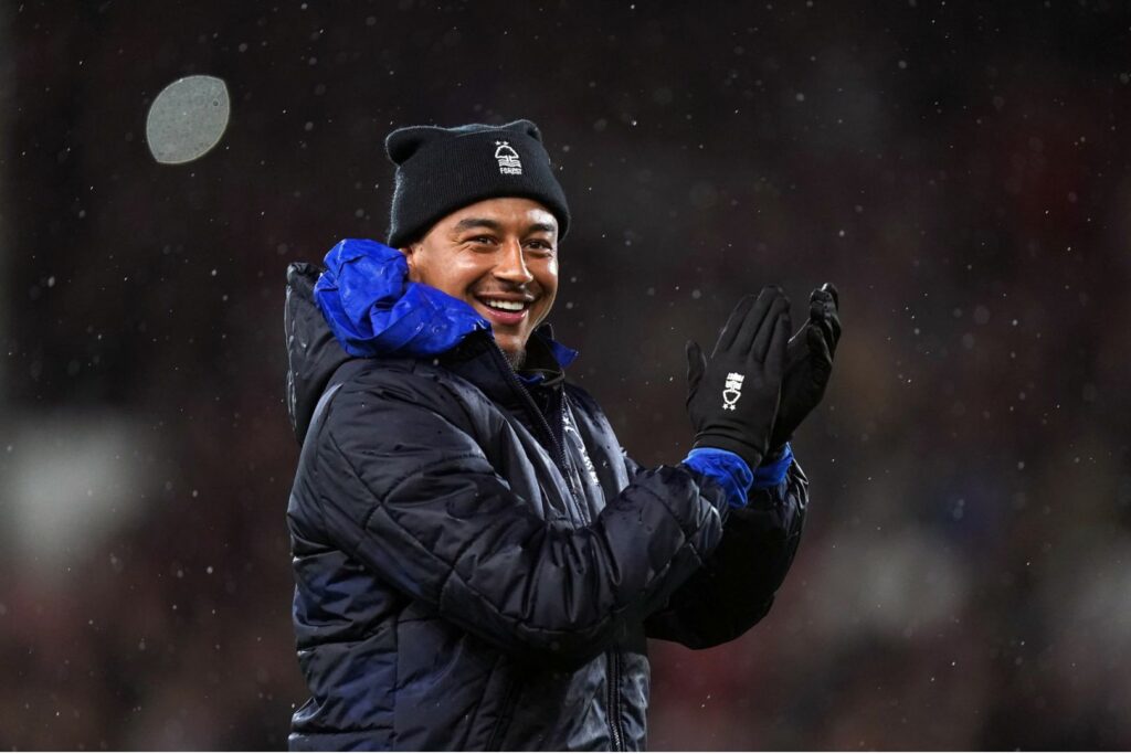 Nottingham Forest's Jesse Lingard celebrates following the Premier League match at City Ground, Nottingham. Picture date: Monday May 8, 2023.