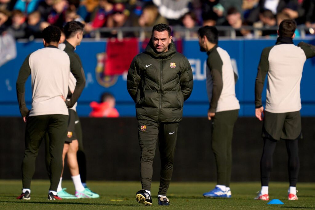 SANT JOAN DESPI, SPAIN - DECEMBER 30: Head Coach Xavi Hernandez of FC Barcelona looks on during a FC Barcelona open doors training session at Estadi Johan Cruyff on December 30, 2023 in Sant Joan Despi, Spain.