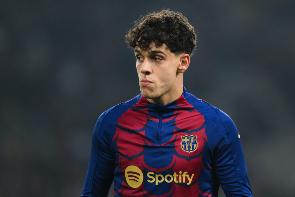 BARCELONA, SPAIN - JANUARY 27: Hector Fort of FC Barcelona looks on during the LaLiga EA Sports match between FC Barcelona and Villarreal CF at Estadi Olimpic Lluis Companys on January 27, 2024 in Barcelona, Spain.