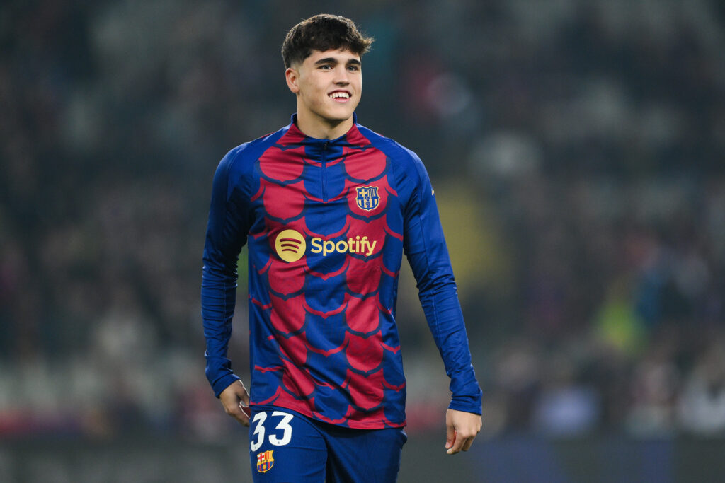 BARCELONA, SPAIN - JANUARY 27: Pau Cubarsi of FC Barcelona looks on during the LaLiga EA Sports match between FC Barcelona and Villarreal CF at Estadi Olimpic Lluis Companys on January 27, 2024 in Barcelona, Spain.