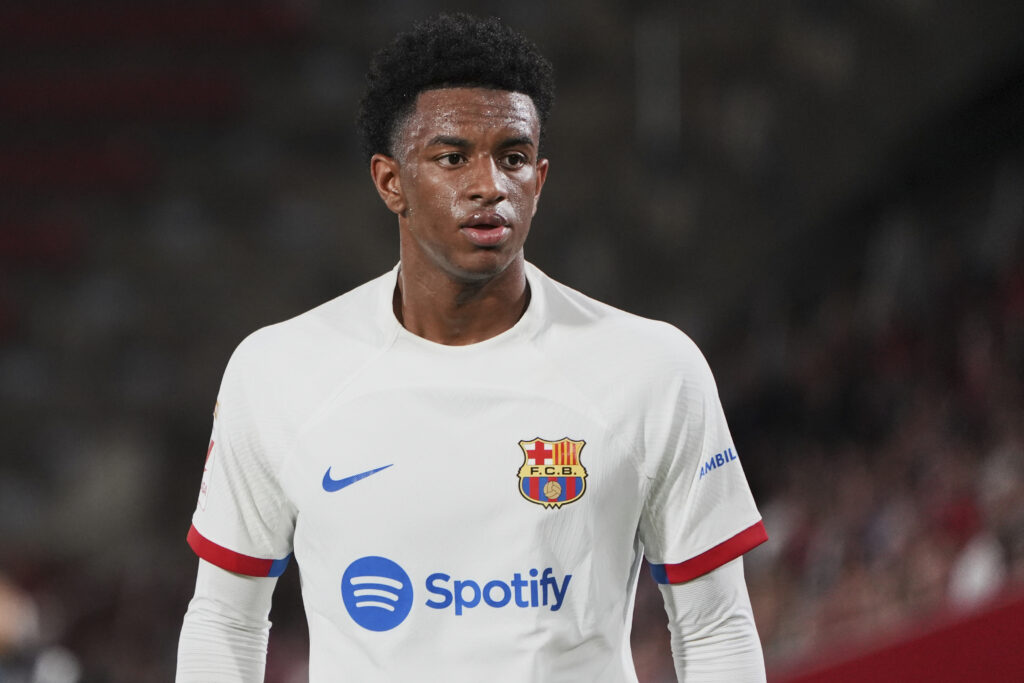 MALLORCA, SPAIN - SEPTEMBER 26: Alejandro Balde of FC Barcelona looks on during the LaLiga EA Sports match between RCD Mallorca and FC Barcelona at Estadi de Son Moix on September 26, 2023 in Mallorca, Spain.