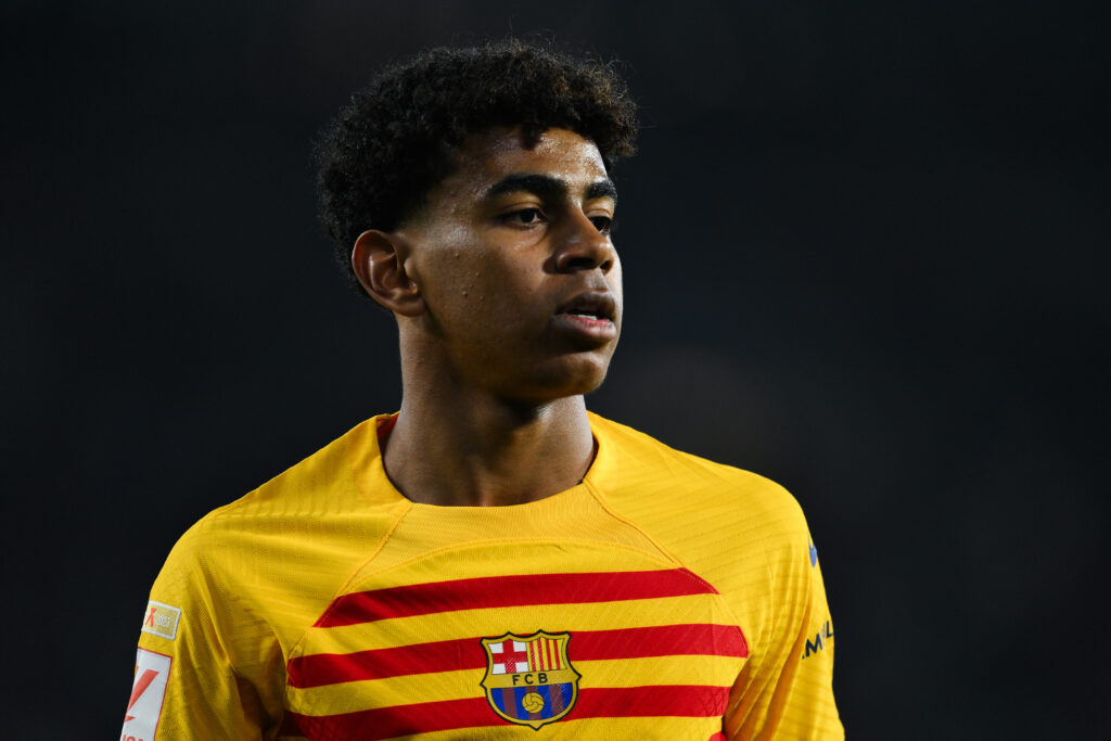 SEVILLE, SPAIN - JANUARY 21: Lamine Yamal of FC Barcelona looks on during the LaLiga EA Sports match between Real Betis and FC Barcelona at Estadio Benito Villamarin on January 21, 2024 in Seville, Spain.