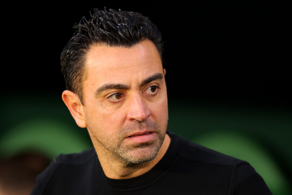 SEVILLE, SPAIN - JANUARY 21: Xavi, Head Coach of FC Barcelona, looks on during the LaLiga EA Sports match between Real Betis and FC Barcelona at Estadio Benito Villamarin on January 21, 2024 in Seville, Spain.