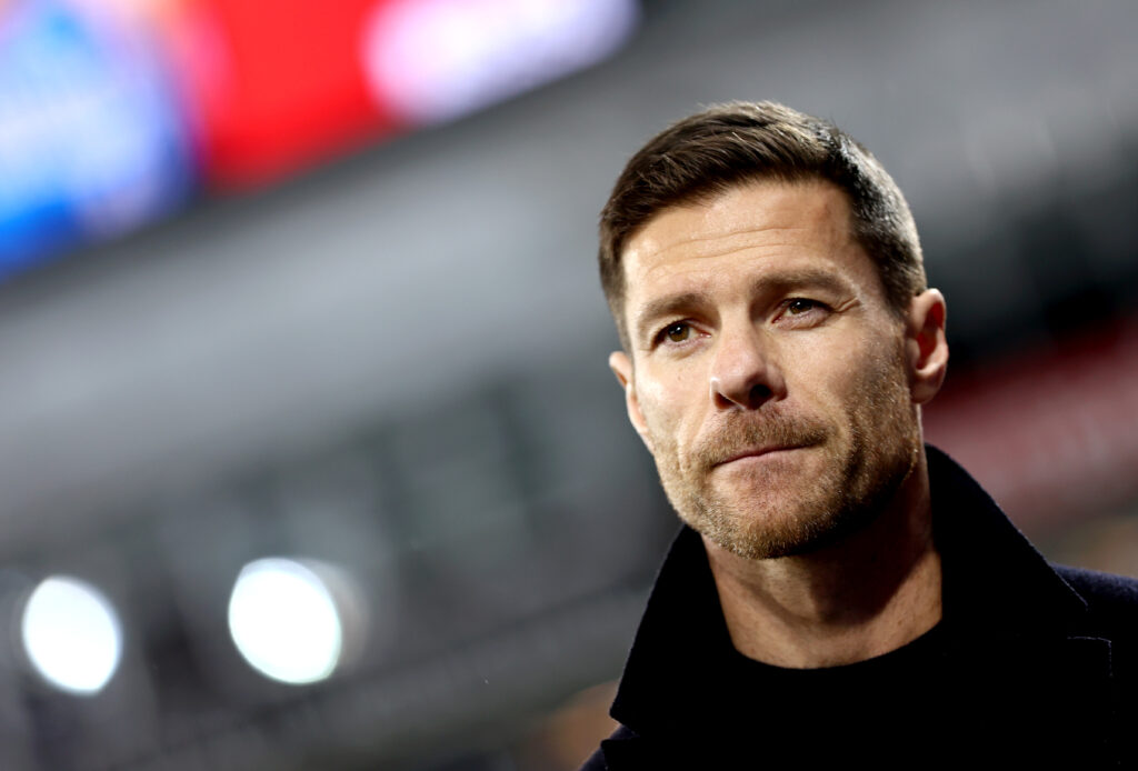 LEVERKUSEN, GERMANY - FEBRUARY 10: Xabi Alonso, Manager of Bayer Leverkusen, looks on prior to the Bundesliga match between Bayer 04 Leverkusen and FC Bayern München at BayArena on February 10, 2024 in Leverkusen, Germany.