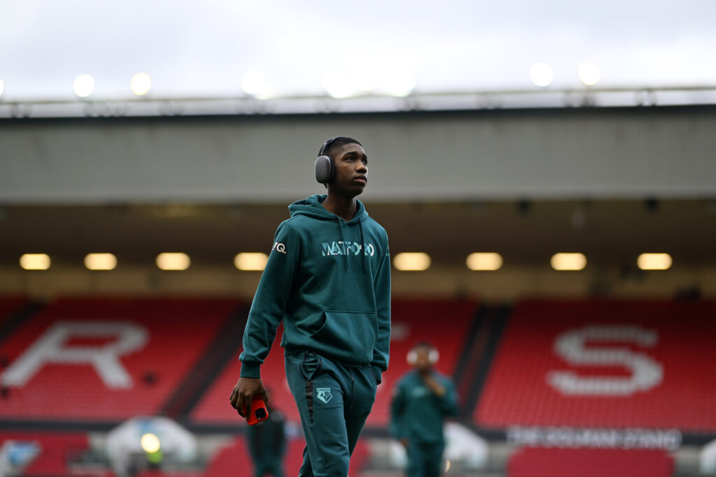 BRISTOL, ENGLAND - JANUARY 20: Yaser Asprilla of Watford walks around the pitch prior to the Sky Bet Championship match between Bristol City and Watford at Ashton Gate on January 20, 2024 in Bristol, England.