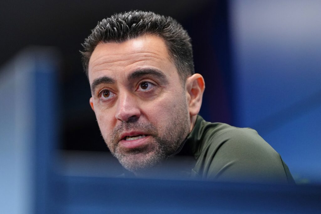 Barcelona's Spanish coach Xavi addresses a press conference at the Joan Gamper training ground in Sant Joan Despi, near Barcelona, on January 30, 2024.