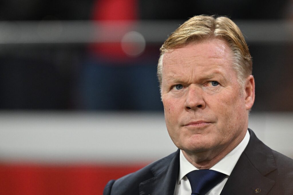 Netherland's coach and former Barcelona manager Ronald Koeman looks on from the sidelines before the Euro 2024 qualifying football match between the Netherlands and France at the Johan Cruijff ArenA in Amsterdam on October 13, 2023.