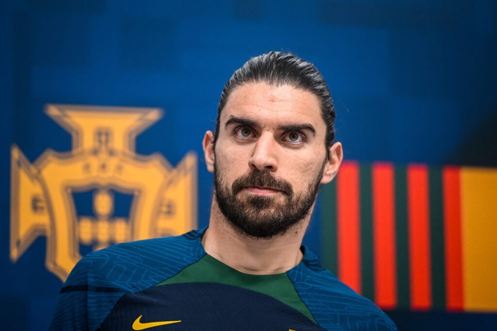 Portugal's midfielder Ruben Neves arrives for a press conference at Shahaniya Sports Club in Al Samriya, northwest of Doha on November 20, 2022 during the Qatar 2022 World Cup football tournament.