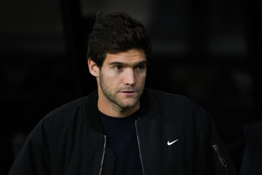 BARCELONA, SPAIN - DECEMBER 10: Marcos Alonso of FC Barcelona looks on prior to the LaLiga EA Sports match between FC Barcelona and Girona FC at Estadi Olimpic Lluis Companys on December 10, 2023 in Barcelona, Spain.