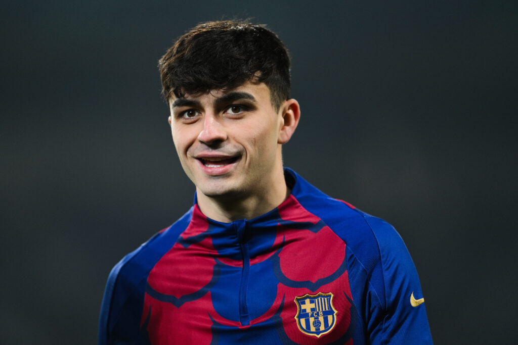 BARCELONA, SPAIN - JANUARY 27: Pedri of FC Barcelona looks on during the LaLiga EA Sports match between FC Barcelona and Villarreal CF at Estadi Olimpic Lluis Companys on January 27, 2024 in Barcelona, Spain.