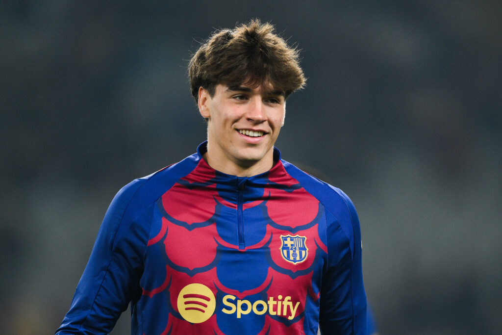 BARCELONA, SPAIN - JANUARY 27: Marc Guiu of FC Barcelona looks on during the LaLiga EA Sports match between FC Barcelona and Villarreal CF at Estadi Olimpic Lluis Companys on January 27, 2024 in Barcelona, Spain.