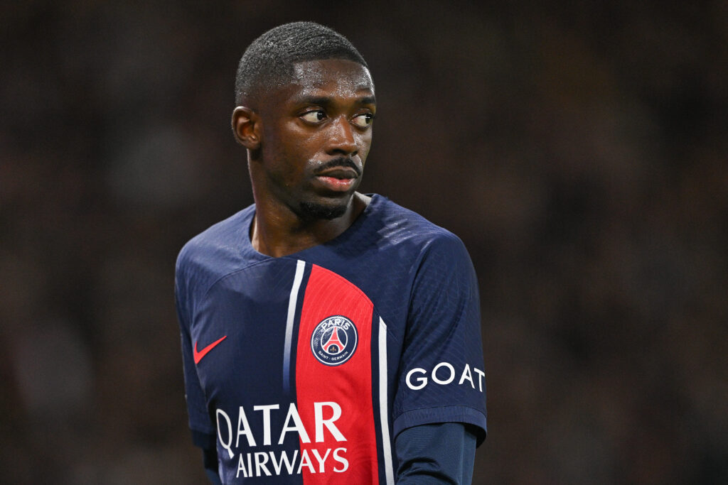 PARIS, FRANCE - OCTOBER 25: Ousmane Dembélé of Paris Saint-Germain looks on during the UEFA Champions League match between PSG and AC Milan at Parc des Princes on October 25, 2023 in Paris, France.