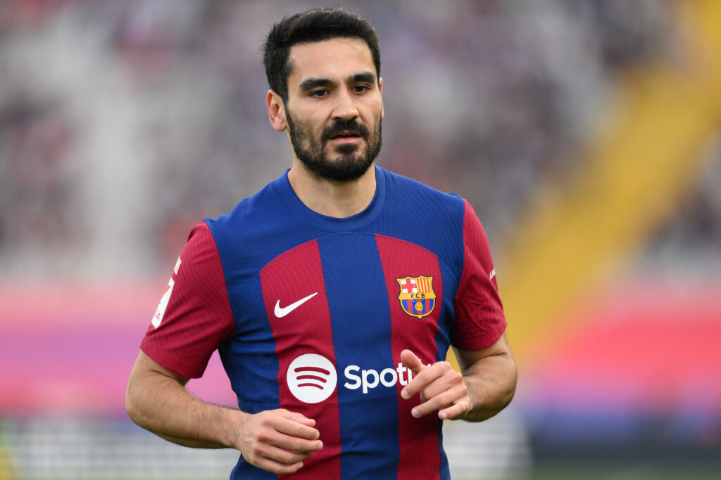 BARCELONA, SPAIN - FEBRUARY 24: Ilkay Gundogan of FC Barcelona looks on during the LaLiga EA Sports match between FC Barcelona and Getafe CF at Estadi Olimpic Lluis Companys on February 24, 2024 in Barcelona, Spain.