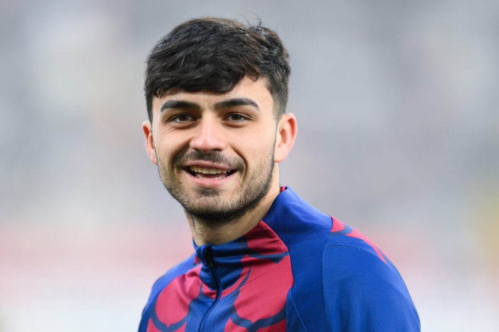 BARCELONA, SPAIN - FEBRUARY 24: Pedri of FC Barcelona looks on prior to the LaLiga EA Sports match between FC Barcelona and Getafe CF at Estadi Olimpic Lluis Companys on February 24, 2024 in Barcelona, Spain.