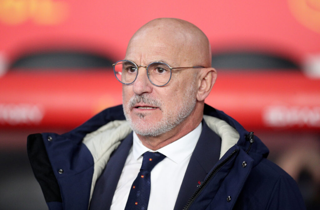 VALLADOLID, SPAIN - NOVEMBER 19: Luis de la Fuente, Head Coach of Spain, looks on prior to the UEFA EURO 2024 European qualifier match between Spain and Georgia at Jose Zorrilla on November 19, 2023 in Valladolid, Spain.