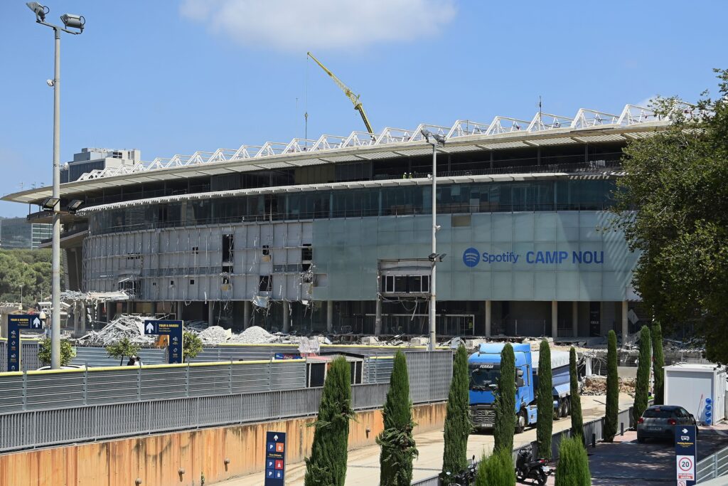 Picture shows ongoing construction works to build the new Camp Nou stadium in Barcelona on August 9, 2023.