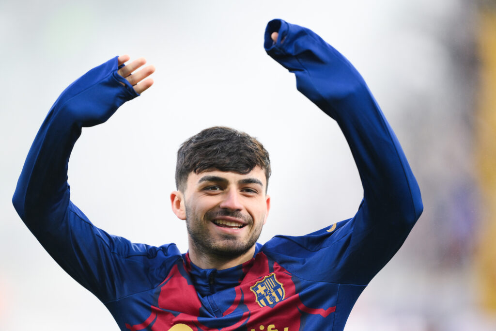 BARCELONA, SPAIN - FEBRUARY 24: Pedri of FC Barcelona looks on prior to the LaLiga EA Sports match between FC Barcelona and Getafe CF at Estadi Olimpic Lluis Companys on February 24, 2024 in Barcelona, Spain.