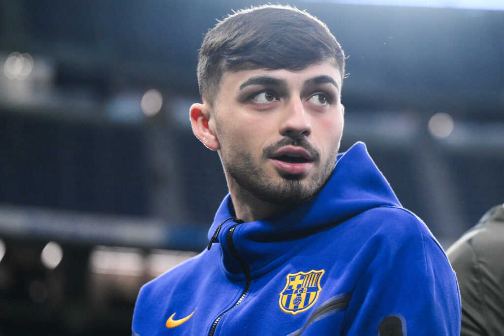 MADRID, SPAIN - APRIL 21: Pedri of FC Barcelona looks on prior the LaLiga EA Sports match between Real Madrid CF and FC Barcelona at Estadio Santiago Bernabeu on April 21, 2024 in Madrid, Spain.