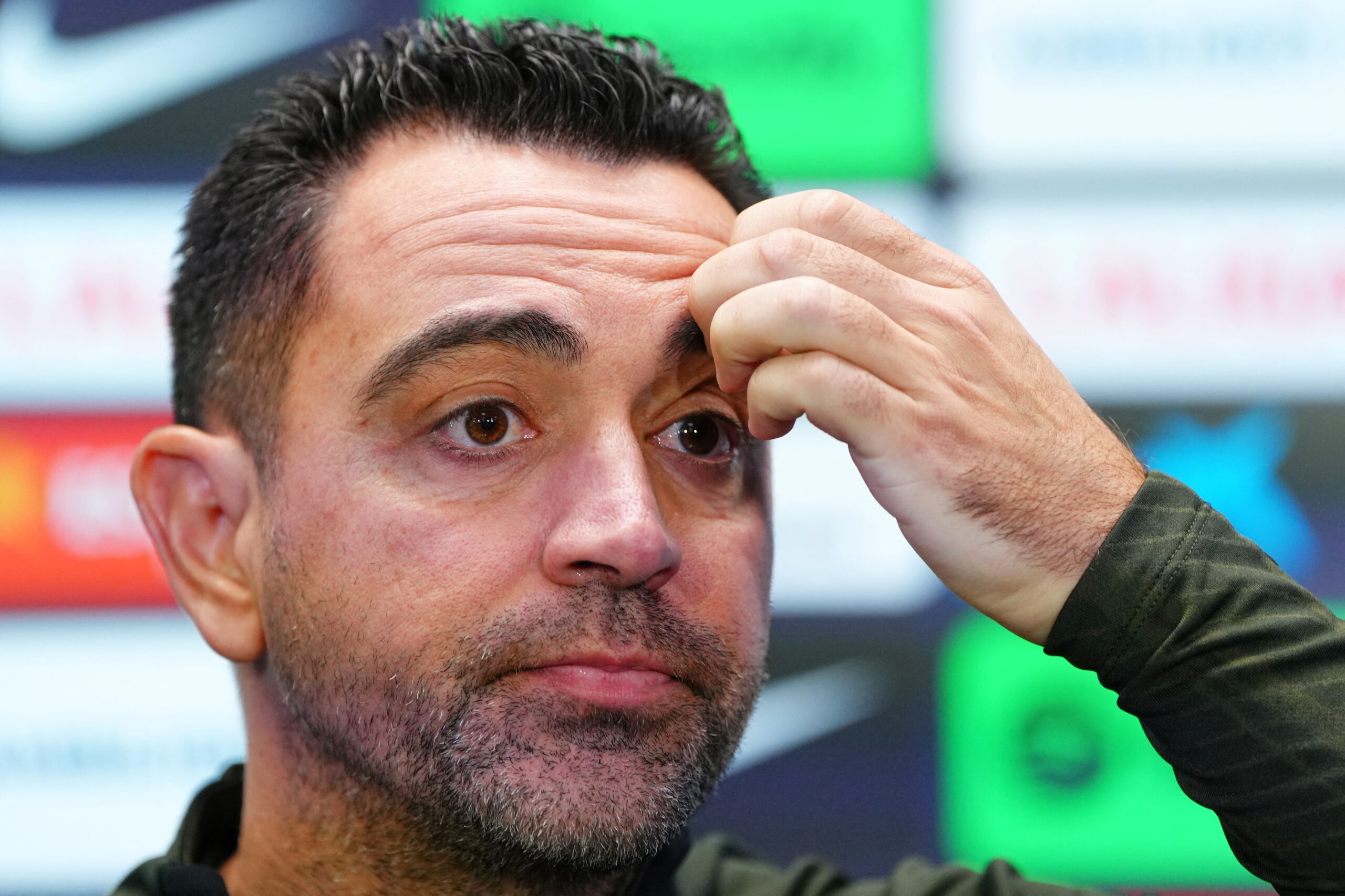 Barcelona's Spanish coach Xavi addresses a press conference at the Joan Gamper training ground in Sant Joan Despi, near Barcelona, on January 30, 2024.