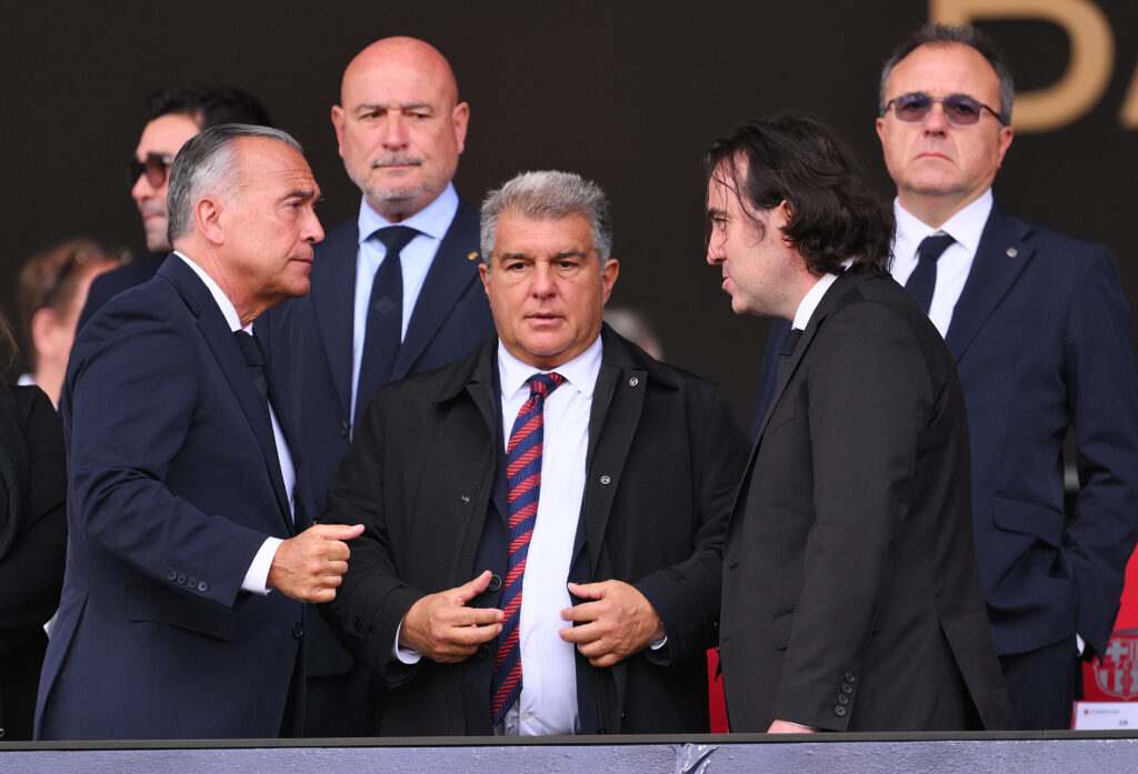 BARCELONA, SPAIN - MAY 19: Joan Laporta, President of FC Barcelona looks on prior to the LaLiga EA Sports match between FC Barcelona and Rayo Vallecano at Estadi Olimpic Lluis Companys on May 19, 2024 in Barcelona, Spain.