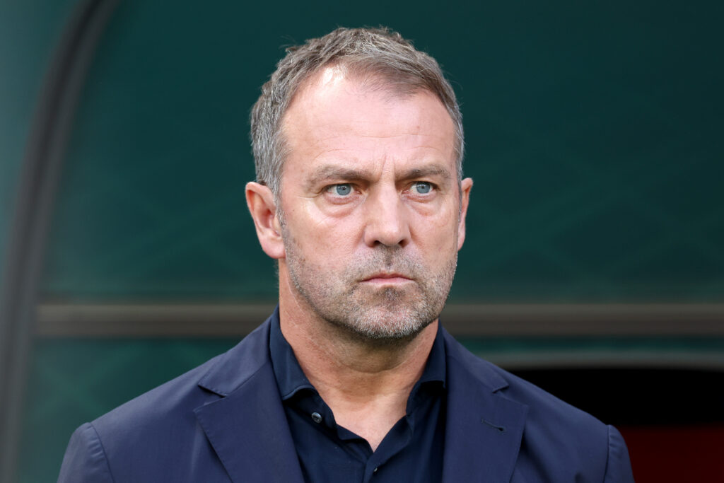 DOHA, QATAR - NOVEMBER 23: Hansi Flick, Head Coach of Germany, is seen prior to the FIFA World Cup Qatar 2022 Group E match between Germany and Japan at Khalifa International Stadium on November 23, 2022 in Doha, Qatar.