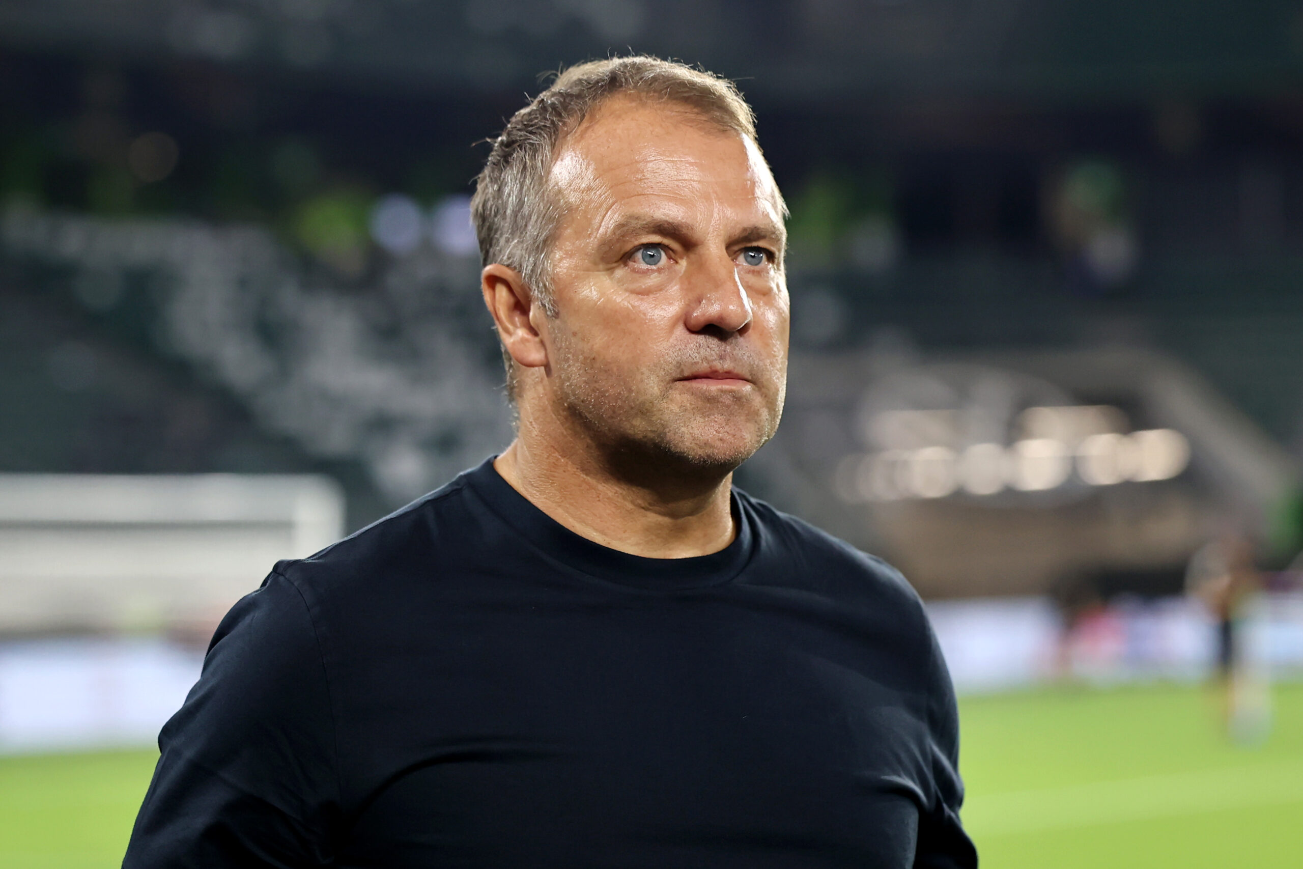 WOLFSBURG, GERMANY - SEPTEMBER 09: Hansi Flick, Head Coach of Germany looks on after the team's defeat in the international friendly match between Germany and Japan at Volkswagen Arena on September 09, 2023 in Wolfsburg, Germany.