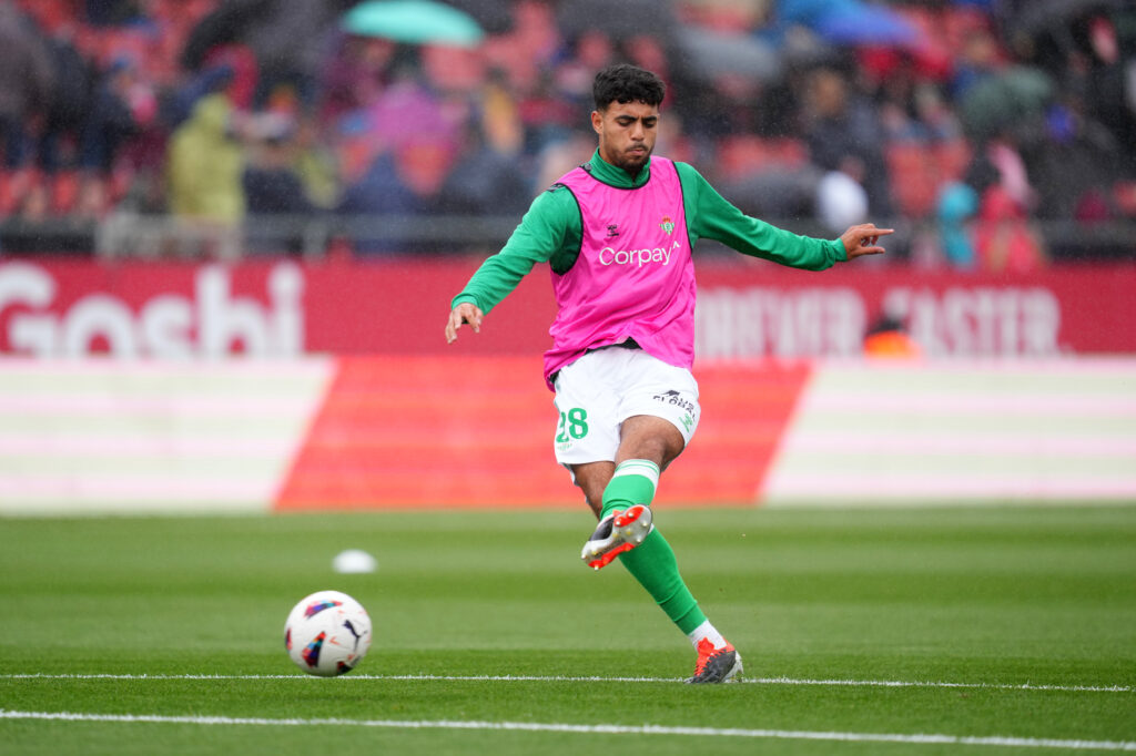 GIRONA, SPAIN - MARCH 31: Chadi Riad of Real Betis warms up prior to the LaLiga EA Sports match between Girona FC and Real Betis at Montilivi Stadium on March 31, 2024 in Girona, Spain.