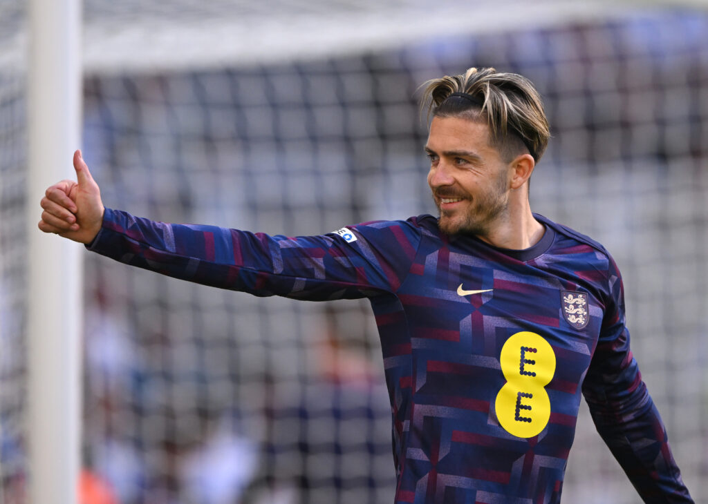 NEWCASTLE UPON TYNE, ENGLAND - JUNE 03: England player Jack Grealish smiling during the warm up during the international friendly match between England and Bosnia & Herzegovina at St James' Park on June 03, 2024 in Newcastle upon Tyne, England.