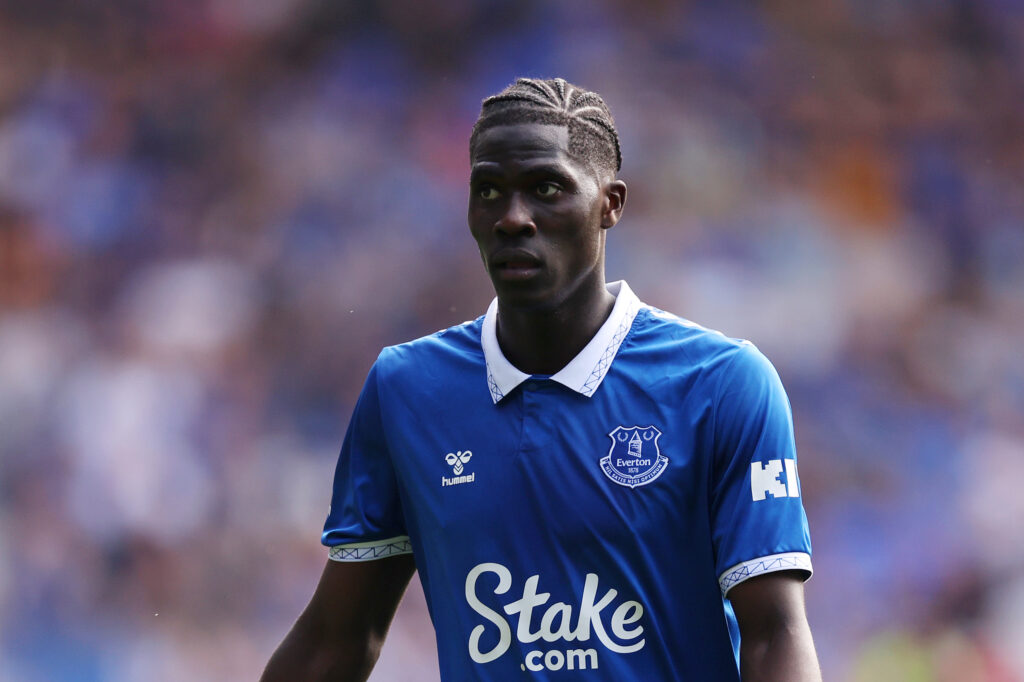 LIVERPOOL, ENGLAND - MAY 11: Amadou Onana of Everton looks on during the Premier League match between Everton FC and Sheffield United at Goodison Park on May 11, 2024 in Liverpool, England.