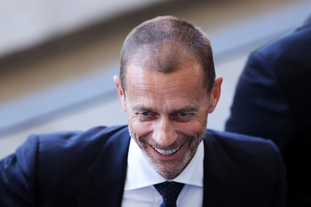 BERLIN, GERMANY - JUNE 15: Aleksander Ceferin, President of UEFA, reacts prior to the UEFA EURO 2024 group stage match between Spain and Croatia at Olympiastadion on June 15, 2024 in Berlin, Germany.