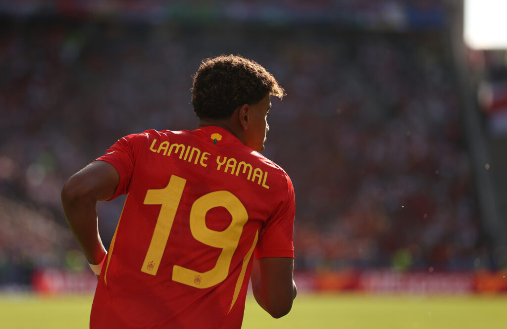 BERLIN, GERMANY - JUNE 15: Lamine Yamal of Spain in action during the UEFA EURO 2024 group stage match between Spain and Croatia at Olympiastadion on June 15, 2024 in Berlin, Germany.