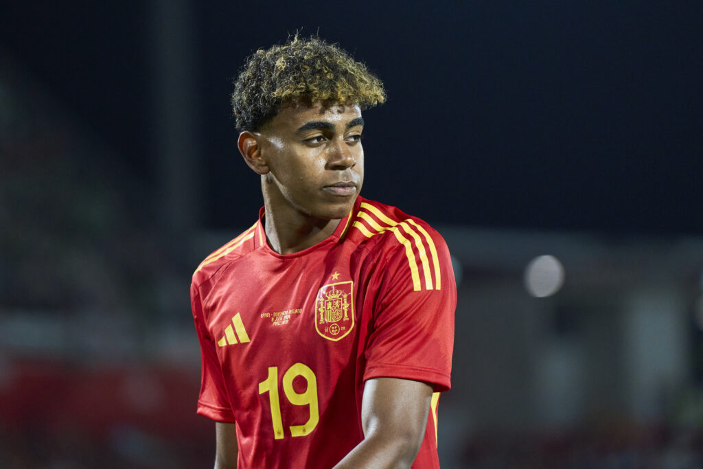 MALLORCA, SPAIN - JUNE 08: Lamine Yamal of Spain looks on during the international friendly match between Spain and Northern Ireland at Estadi de Son Moix on June 08, 2024 in Mallorca, Spain.