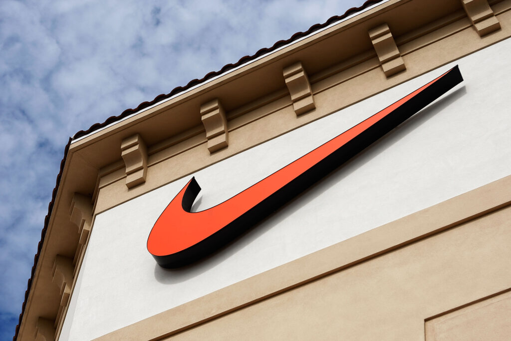 ORLANDO, FL - DECEMBER 12: The "Swoosh" logo is seen on a Nike factory store on December 12, 2009 in Orlando, Florida.