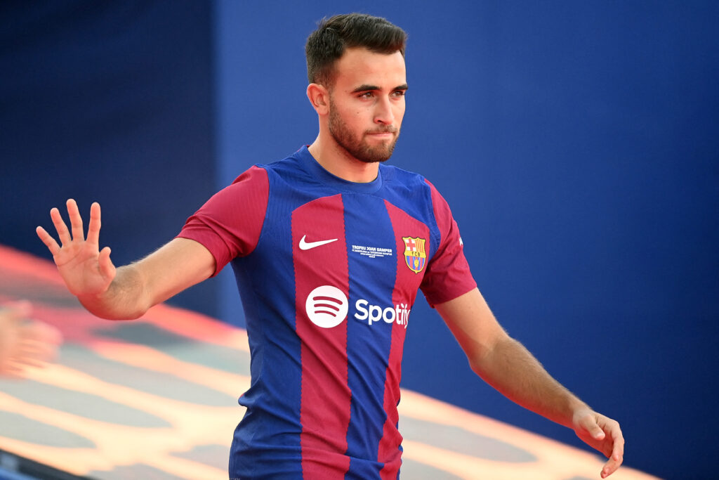 Barcelona's Spanish defender #24 Eric Garcia arrives for the 58th Joan Gamper Trophy football match between FC Barcelona and Tottenham Hotspur FC at the Estadi Olimpic Lluis Companys in Barcelona on August 8, 2023.